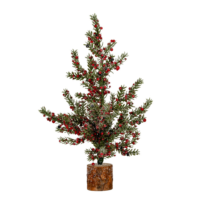 Frosted Winter Berry Tree On Wooden Block