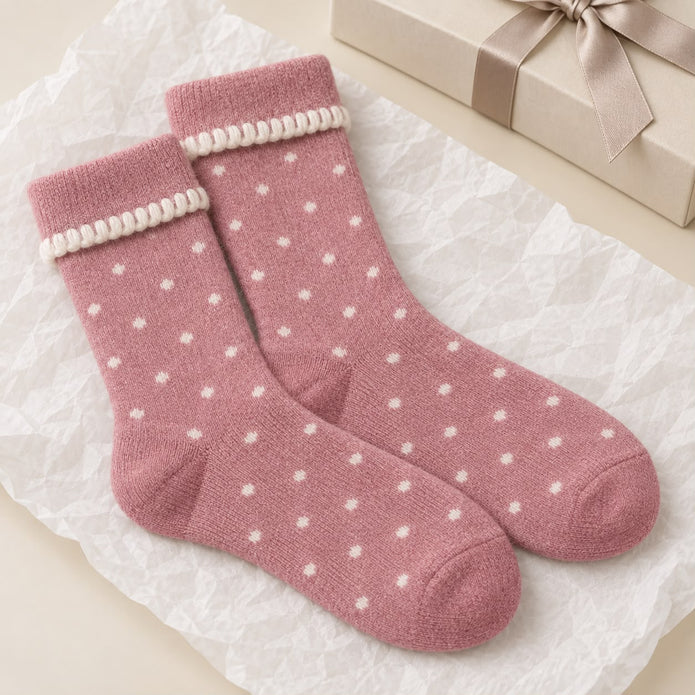 Super Cosy Fluffy Cuff Socks - Pink Dots