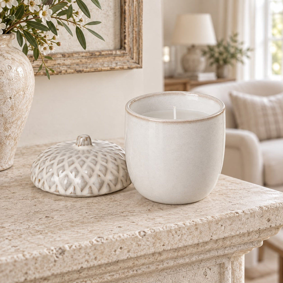White Porcelain Acorn Candle Pot