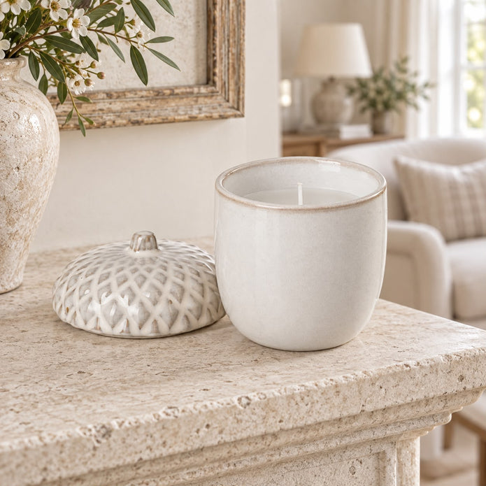 White Porcelain Acorn Candle Pot
