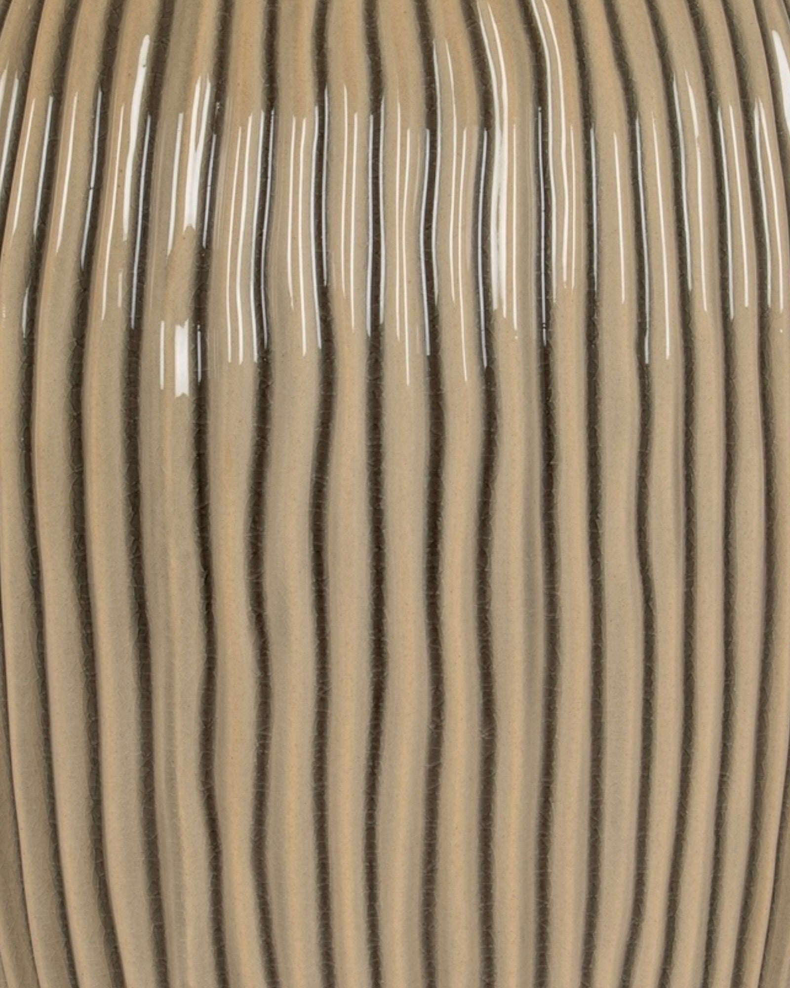 Textured beige striped vase from Hill Interiors, Pallida collection, featuring a modern design with subtle vertical stripes.