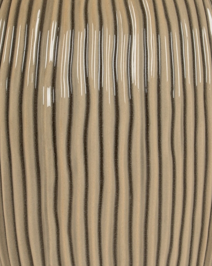 Textured beige striped vase from Hill Interiors, Pallida collection, featuring a modern design with subtle vertical stripes.