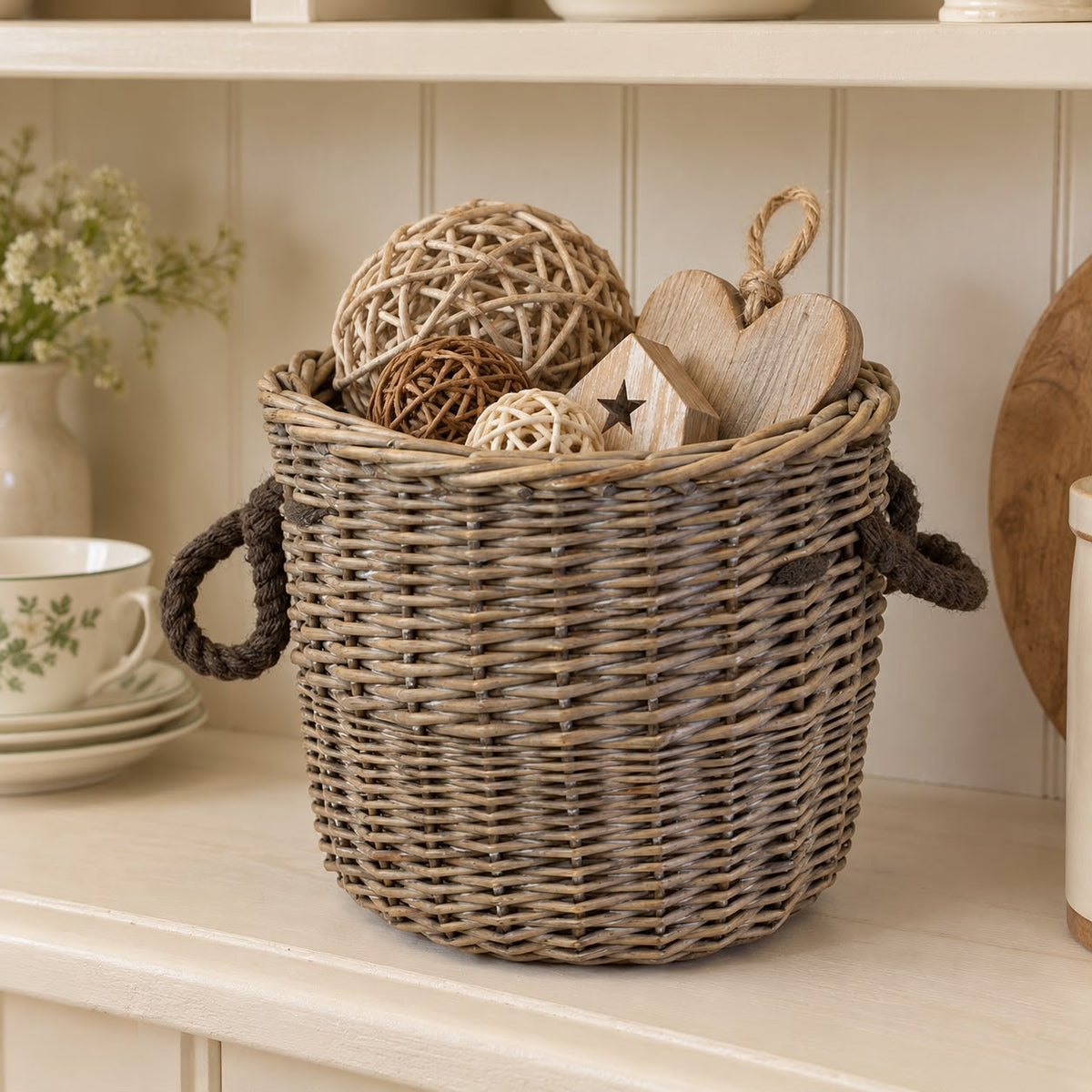 Burley Round Small Basket with Rope Handles