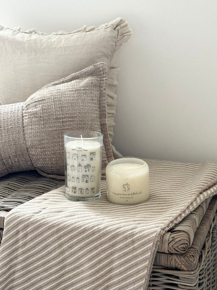 Beige Moments Double Wick Candle - Happy Home