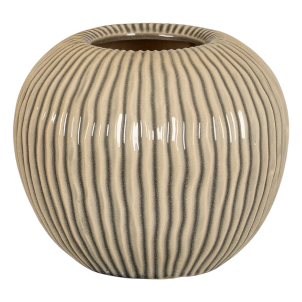 Hill Interiors Pallida textured beige striped vase with a modern design, featuring subtle vertical stripes and a smooth finish.