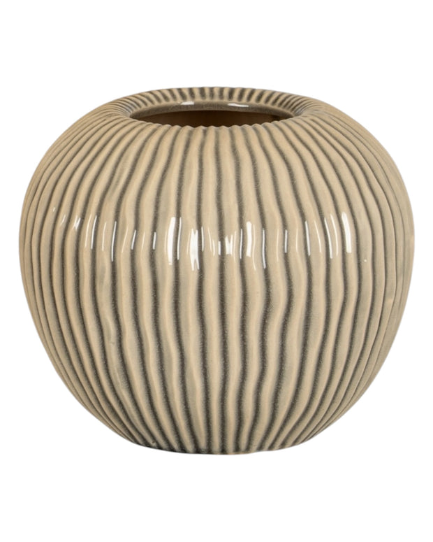 Hill Interiors Pallida textured beige striped vase with a modern design, featuring subtle vertical stripes and a smooth finish.