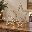 Natural Wooden Light Up LED Star - Set of Three