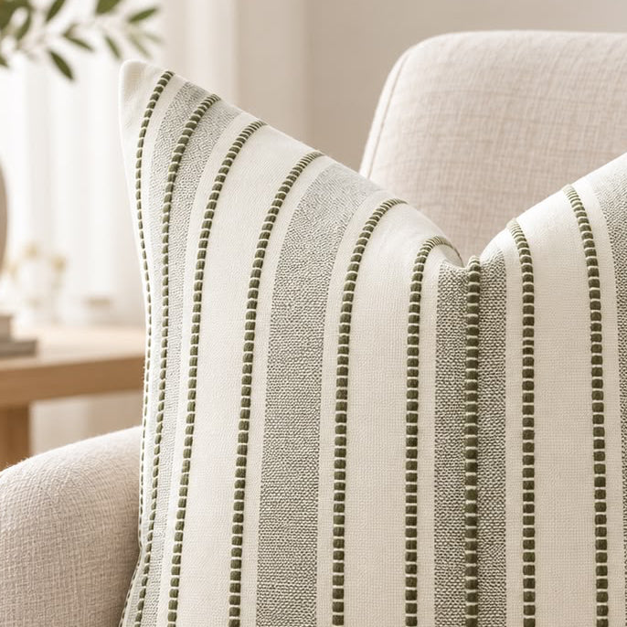 Olive Green Stitch Stripe Cushion Cover
