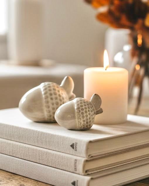 Neutral Ceramic Acorn Decor – Small + Medium