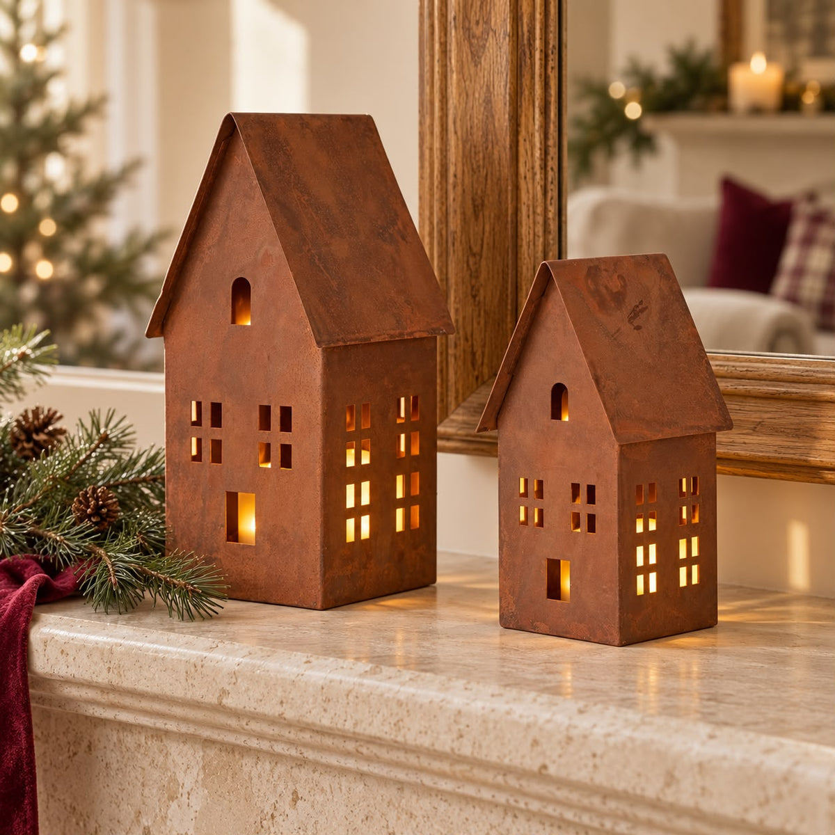 Metal House Rust Candle Holder
