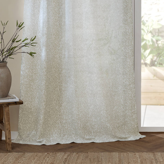 Yard Leaf Patterned Natural Woven Sheer Voile Curtain Panel