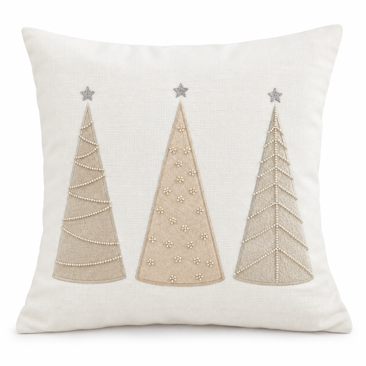 Cream Beaded Christmas Tree Cushion Cover