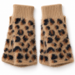 Tan Leopard Fluffy Knit Fingerless Gloves