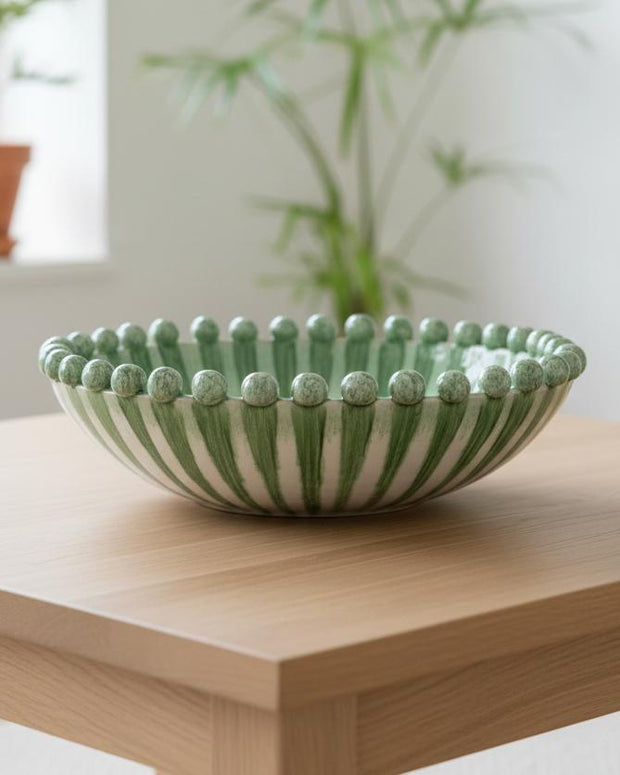 Round Extra Large Green And White Bobble Bowl