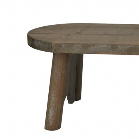 Natural wood oval bench by Gisela Graham, used as a stylish home decor piece with smooth, polished finish and oval shape.