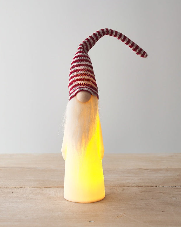 White Ceramic LED Gonk With Red Stripey Hat