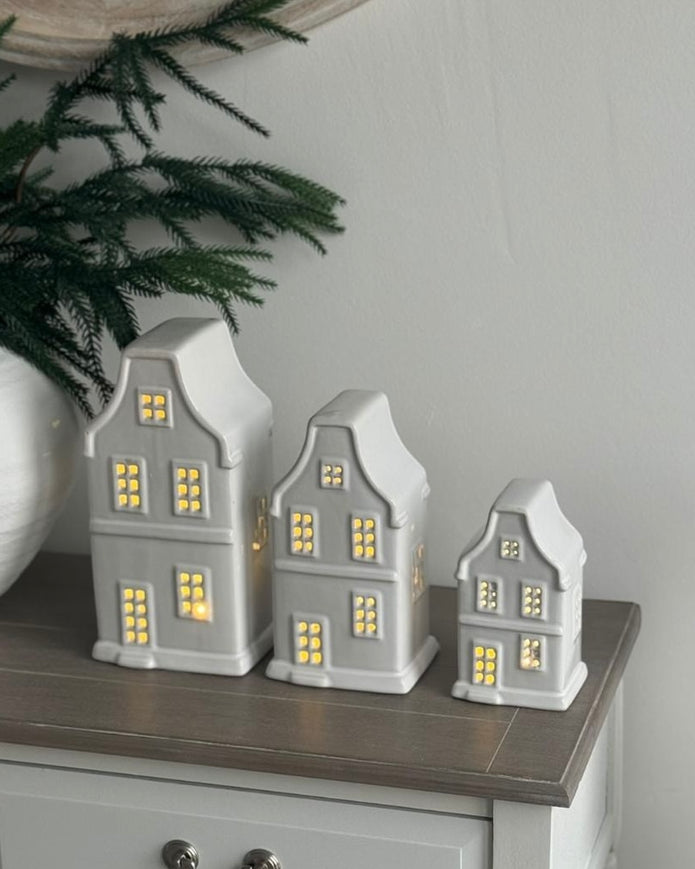 White Ceramic LED Light Up Ceramic Dutch House Ornament