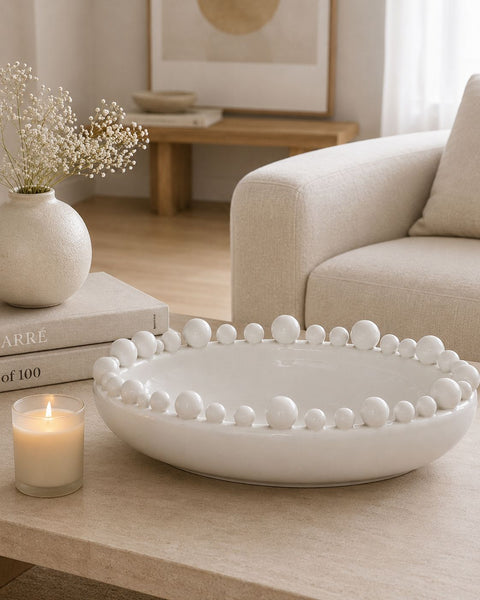 Round Extra Large White Bobble Edged Bowl
