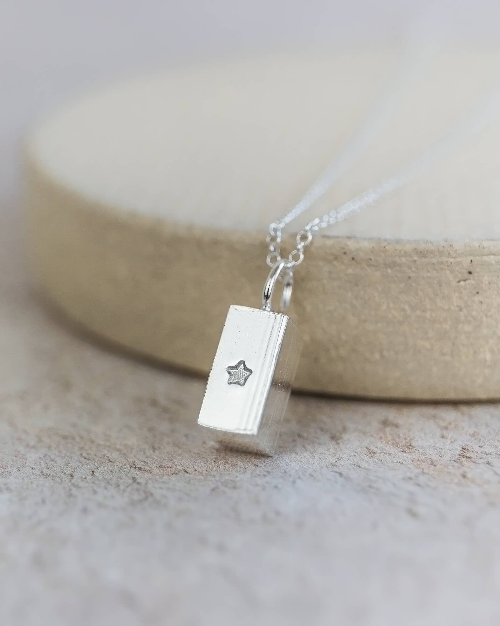 Sterling Silver Ingot Stamped Pendant Necklace