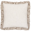 Beige Linen Filigree Printed Ruffle Cushion Cover