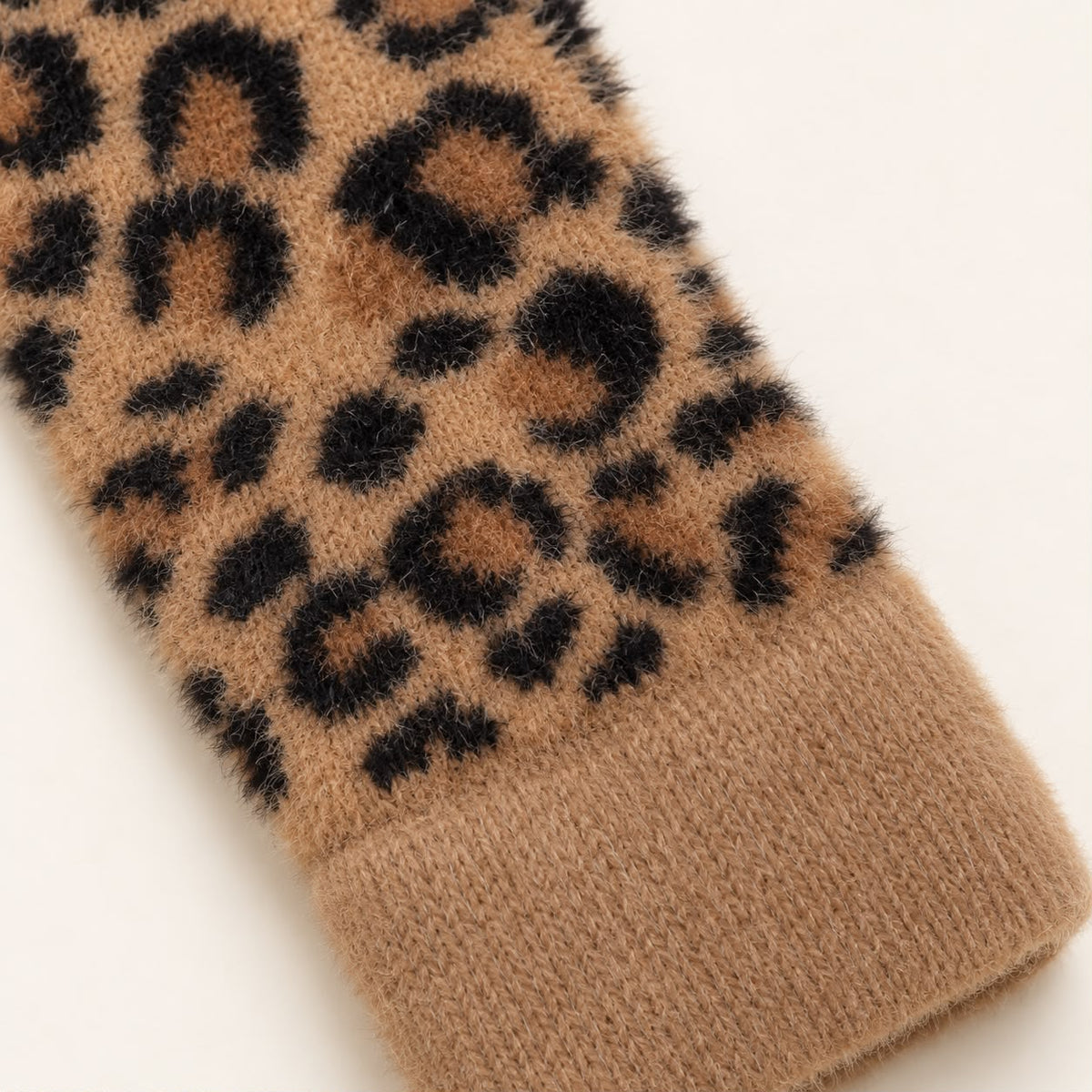 Tan Fluffy Leopard Print Socks
