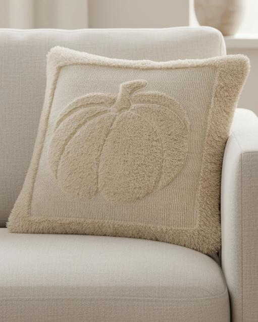 Cream Fluffy Large Pumpkin Cushion Cover