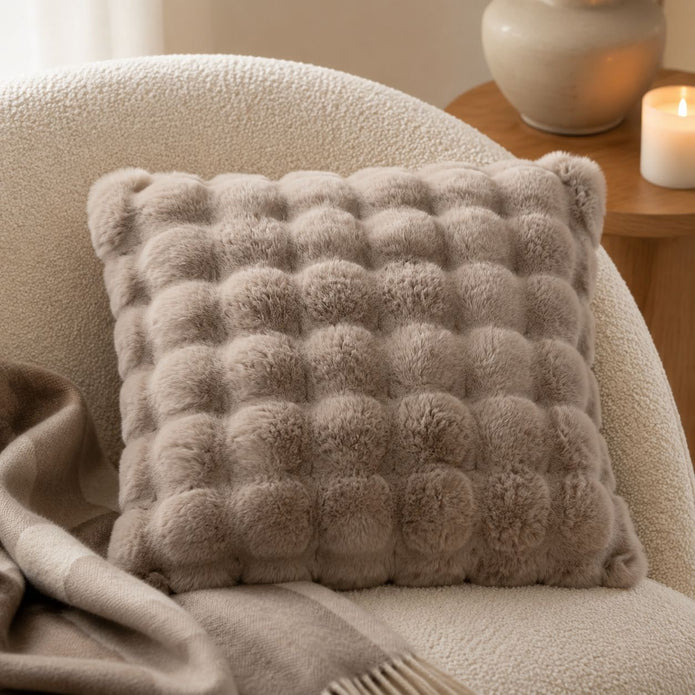 Beige Luxury Faux Fur Cushion