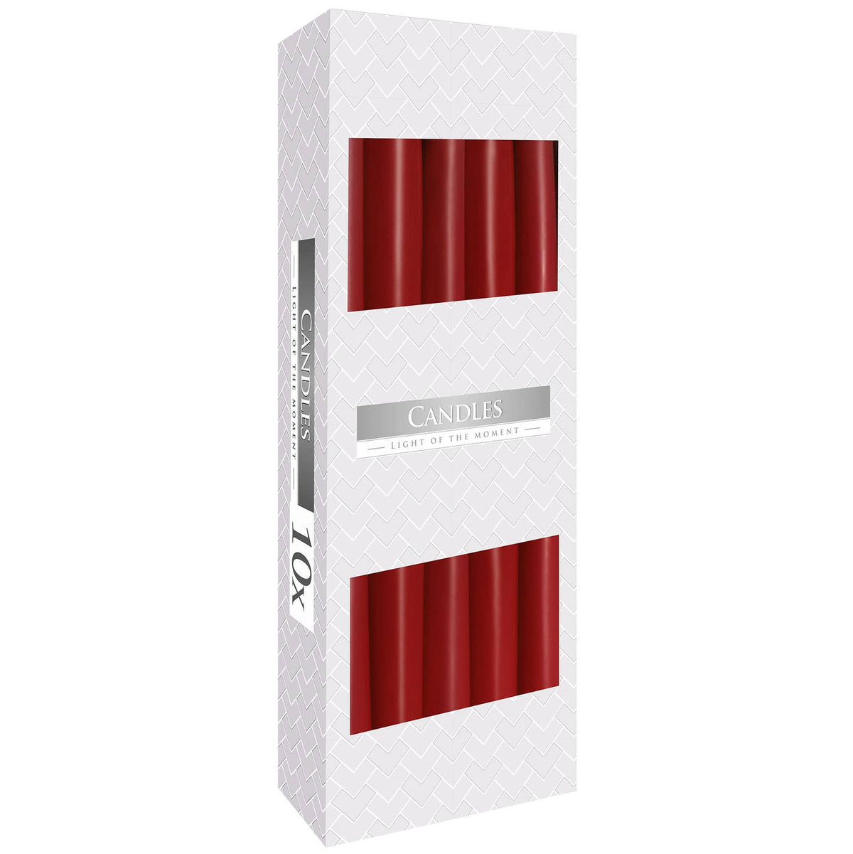 Two burgundy dinner candles from Ancient Wisdom set, tall wax candles with smooth surface perfect for elegant table settings.