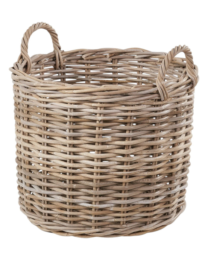 Set of two Rattan Kubu luxury round storage baskets by Pacific Lifestyle Ltd, woven natural rattan for stylish home decor.