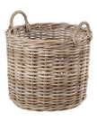Set of two Rattan Kubu luxury round storage baskets by Pacific Lifestyle Ltd, woven natural rattan for stylish home decor.