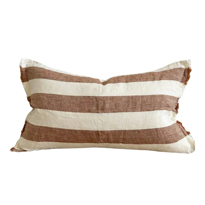 Esmee Rust Brown Wide Stripe Rectangle Linen Blend Cushion Cover