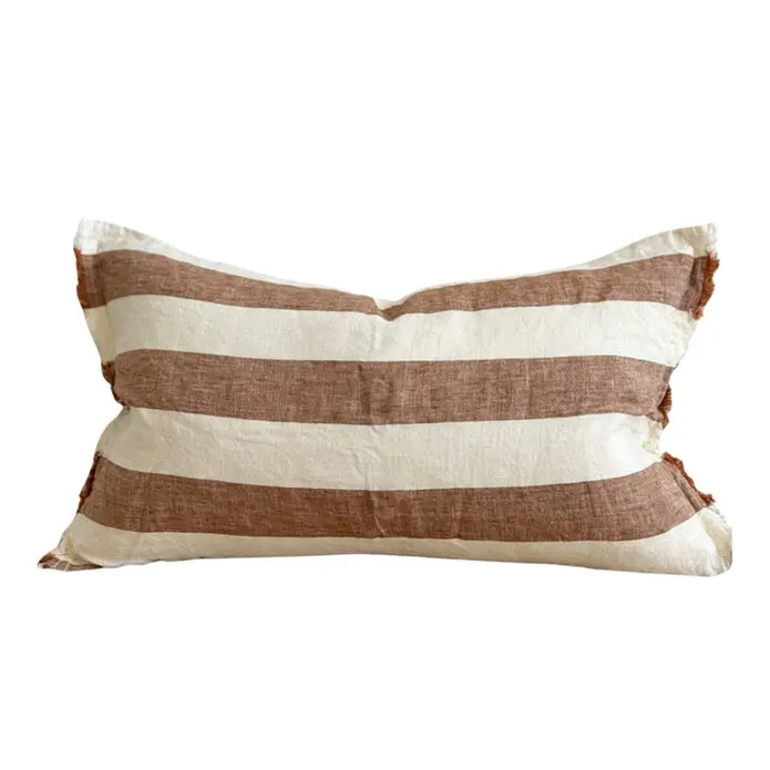 Esmee Rust Brown Wide Stripe Rectangle Linen Blend Cushion Cover