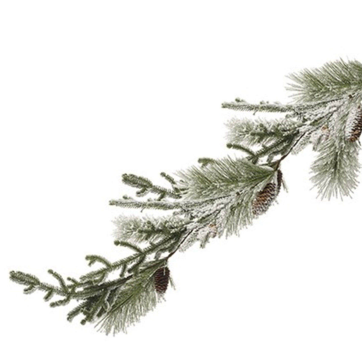 Snowy Spruce And Norfolk Pine Garland, close-up of snowy needles and pinecones