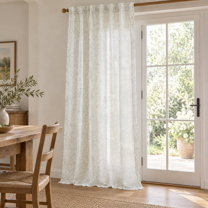 Yard Leaf Patterned Natural Woven Sheer Voile Curtain Panel