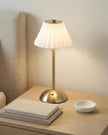LED brass touch lamp with white fluted shade, Candlelight Products Ltd lighting fixture, modern and stylish home illumination.