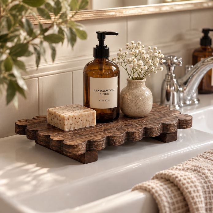 Dark Wood Scallop Riser Tray