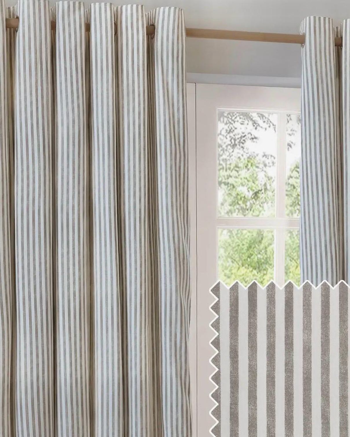 Riva Home Yard Natural striped blackout eyelet curtains in black and white fabric hanging with eyelet top design