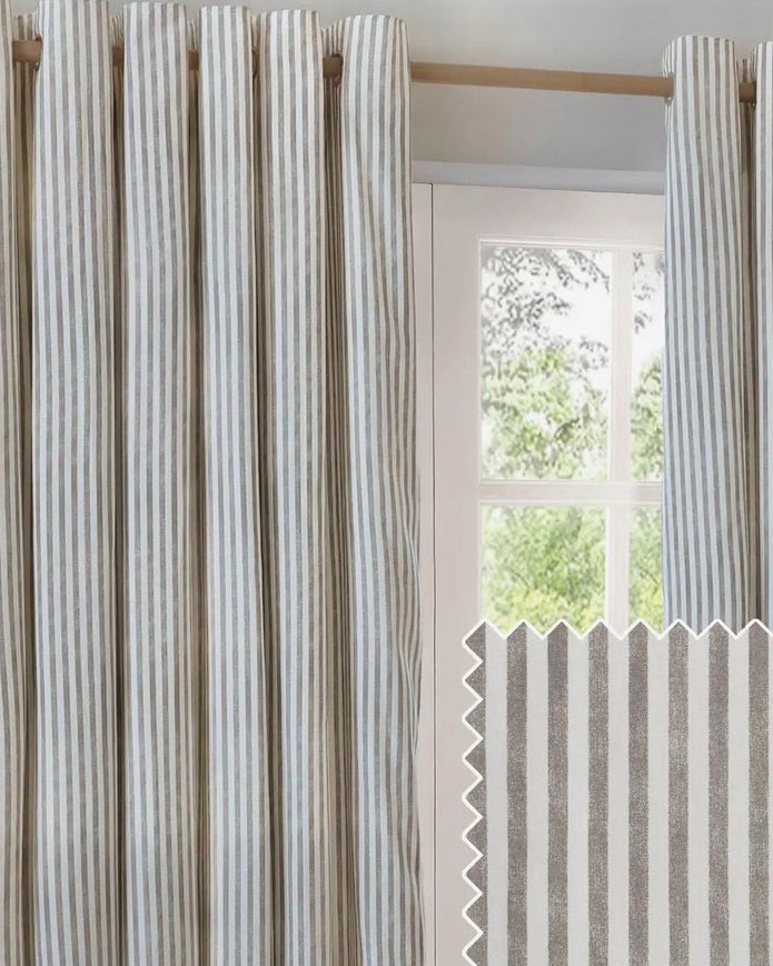Riva Home Yard Natural striped blackout eyelet curtains in black and white fabric hanging with eyelet top design