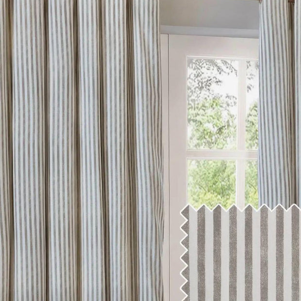 Riva Home Yard Natural striped blackout eyelet curtains in black and white fabric hanging with eyelet top design