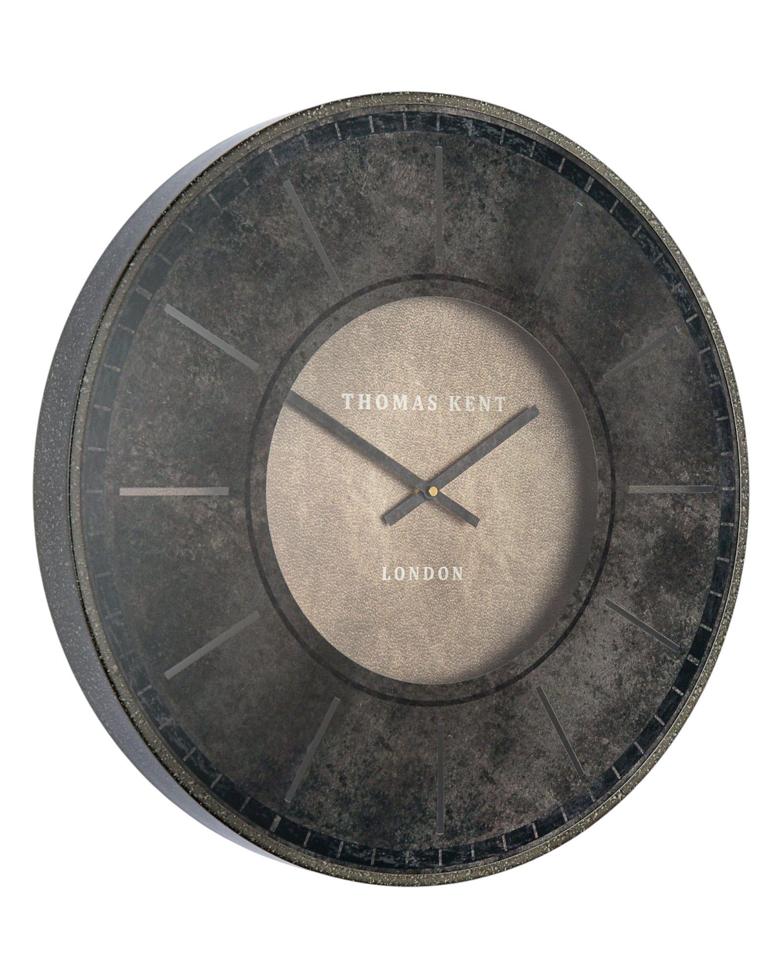 Thomas Kent Florentine 21-inch smoke wall clock with black hands and Roman numerals, featuring a modern vintage design.