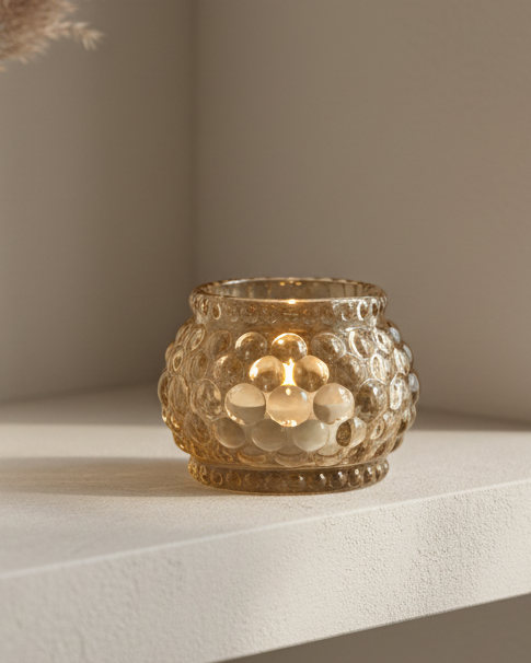 Beige Glass Bubble Candle Pot Holder