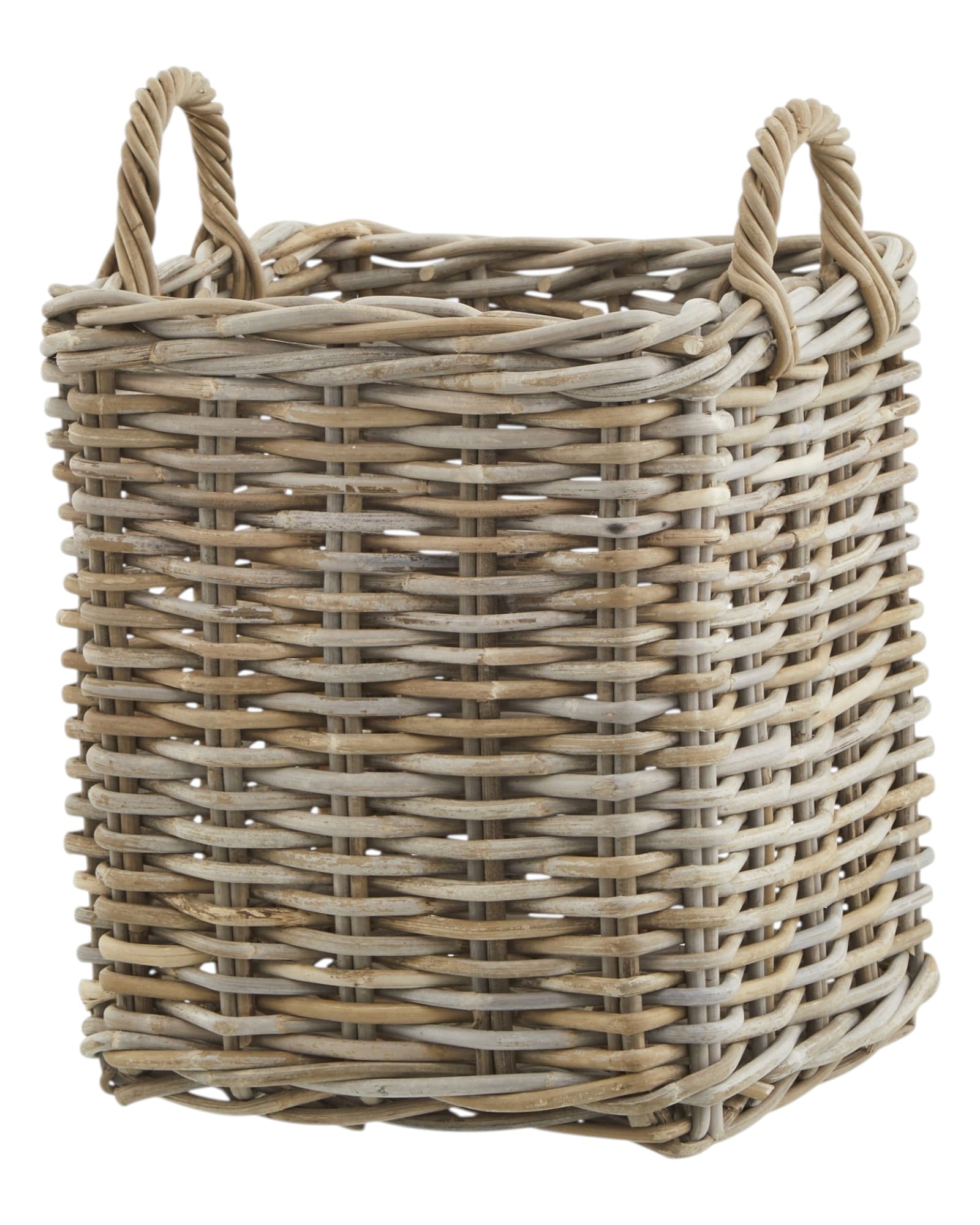 Rattan Kubu luxury square storage baskets by Hill Interiors, stylish home decor with woven rattan texture and sturdy handles.