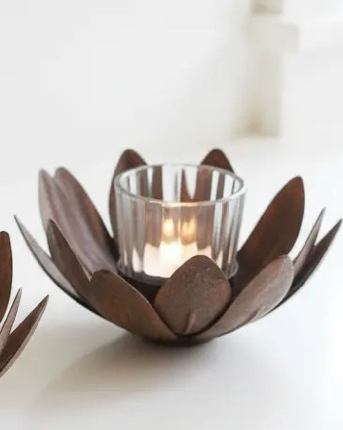 Rustic flower glass tealight candle holder by Terrace & Garden Ltd, featuring a charming design for home decor.