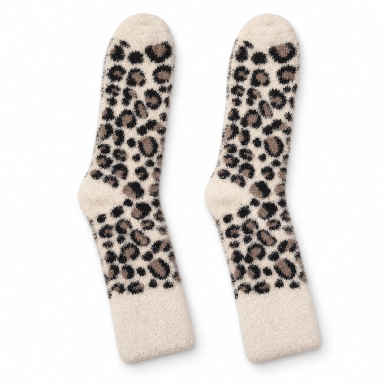 Cream Fluffy Leopard Print Socks