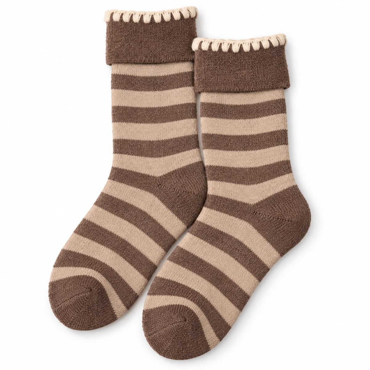 Cosy Cuff Socks - Beige Stripe
