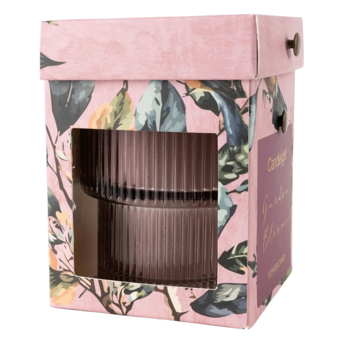 Small Ridged Glass Candle - Garden Blooms Plum