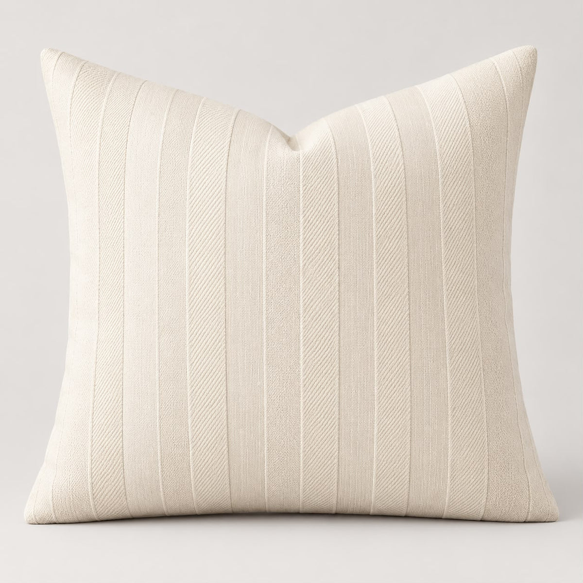 Ivory Cream Textured Stripe Velveteen Cushion Cover