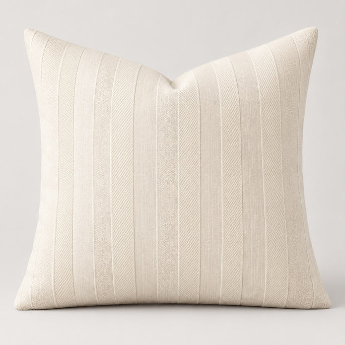 Ivory Cream Textured Stripe Velveteen Cushion Cover