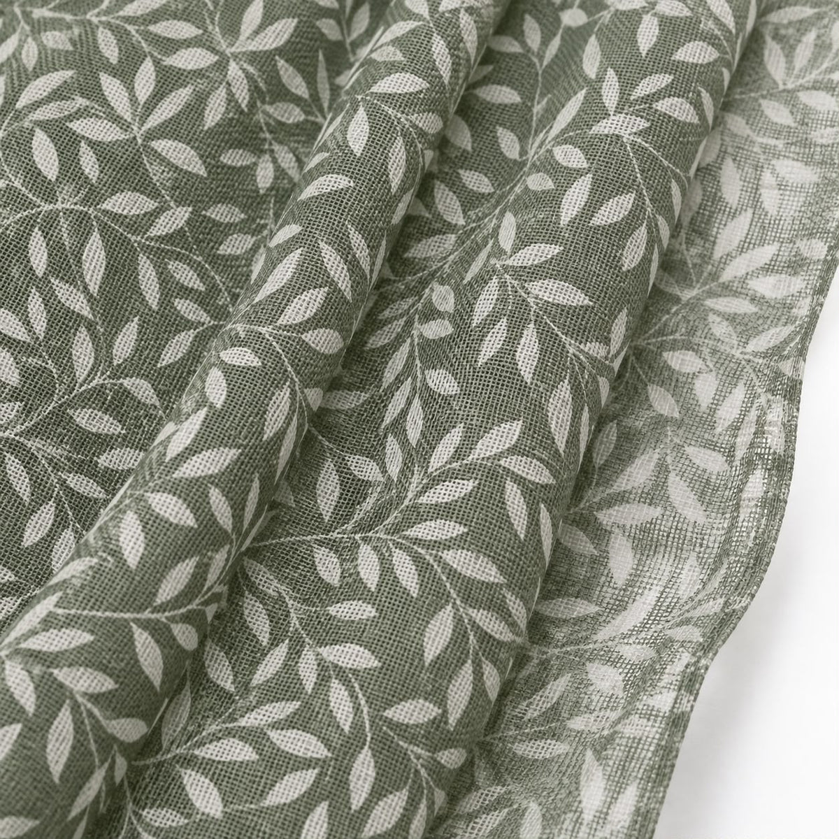 Yard Leaf Patterned Moss Green Woven Sheer Voile Curtain Panel
