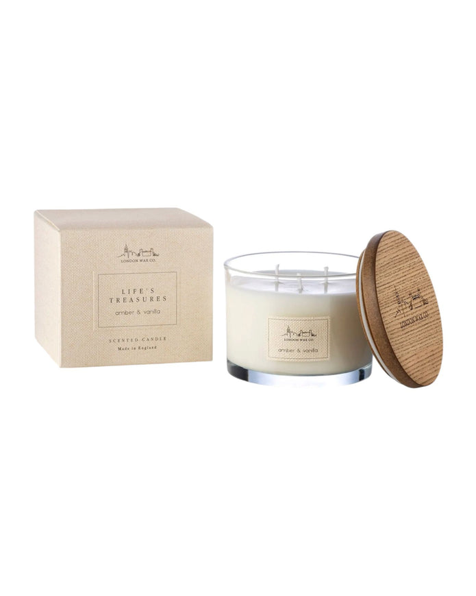 London Wax Company Triple Wick Lidded Candle - Amber & Vanilla